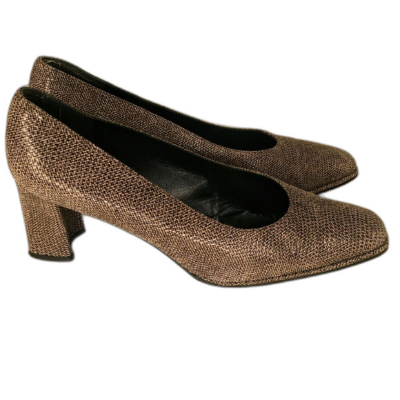 STUART WEITZMAN Vintage Grey Embossed Mid Block Heel Leather Pumps Women's 7.5 - Picture 1 of 9
